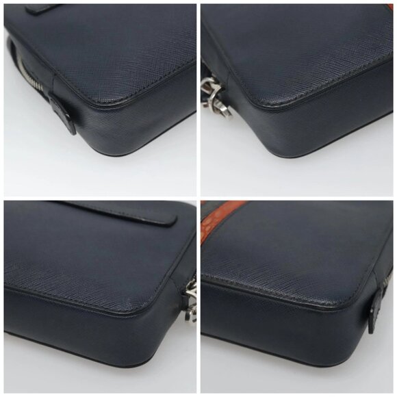 PRADA Clutch Bag Safiano leather Navy Silver Auth BD1408 - Picture 16 of 16